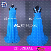 Real Sample 2017 New Fashion Beaded Halter A Line Chiffon Long Prom Dresses